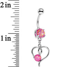 Load image into Gallery viewer, Pink Faux Opal Filigree Keep Me in Your Heart Dangle Belly Ring
