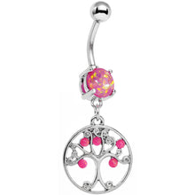 Load image into Gallery viewer, Pink Faux Opal Terra Firma Tree of Life Dangle Belly Ring
