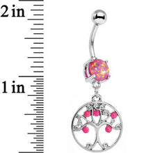Load image into Gallery viewer, Pink Faux Opal Terra Firma Tree of Life Dangle Belly Ring
