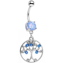 Load image into Gallery viewer, Light Blue Faux Opal Terra Firma Tree of Life Dangle Belly Ring
