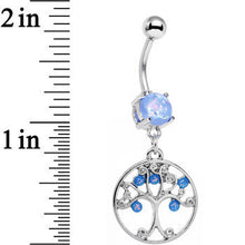 Load image into Gallery viewer, Light Blue Faux Opal Terra Firma Tree of Life Dangle Belly Ring
