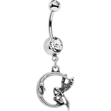 Load image into Gallery viewer, Clear Gem Fairly Fairy Moon Dangle Belly Ring
