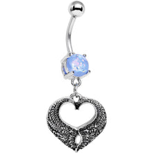 Load image into Gallery viewer, Light Blue Faux Opal Laurel Heart Dangle Belly Ring
