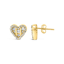 Load image into Gallery viewer, 14K Yellow Gold Plated .925 Sterling Silver 1/2 Cttw Round and Baguette Diamond Composite Heart Shaped Stud Earring (I-J Color, SI2-I1 Clarity)
