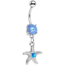 Load image into Gallery viewer, Light Blue Faux Opal Wish On a Starfish Dangle Belly Ring
