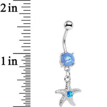 Load image into Gallery viewer, Light Blue Faux Opal Wish On a Starfish Dangle Belly Ring
