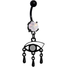 Load image into Gallery viewer, White Faux Opal Black Anodized Mono Eye Dangle Belly Ring
