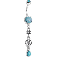 Load image into Gallery viewer, Faux Turquoise Daisy Chain Flower Dangle Belly Ring
