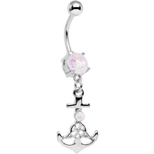 Load image into Gallery viewer, White Faux Opal Celtic Knot Anchor Dangle Belly Ring
