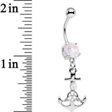 Load image into Gallery viewer, White Faux Opal Celtic Knot Anchor Dangle Belly Ring

