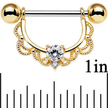 Load image into Gallery viewer, 14G 5/8 Clear CZ Steel Gold Plated Scalloped Dangle Nipple Ring Set
