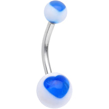 Load image into Gallery viewer, White UV Acrylic Ball Bright Blue Hearts Belly Ring
