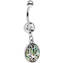 Load image into Gallery viewer, Clear Gem Blue Green Abalone Shell Lotus Flower Dangle Belly Ring
