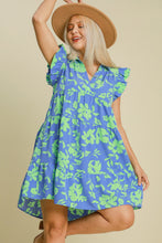 Load image into Gallery viewer, Romantic Full Size Floral Print Dress Ruffle Cap Sleeve Dress Plus Size Summer Lightweight Dress
