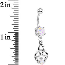 Load image into Gallery viewer, White Faux Opal Trinity You and Me Claddagh Dangle Belly Ring
