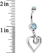 Load image into Gallery viewer, Aqua Gem Twisted Trinity Heart Dangle Belly Ring
