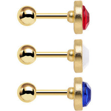Load image into Gallery viewer, Gold Anodized Red White Blue Tragus Cartilage Earring Set of 3
