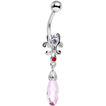 Load image into Gallery viewer, Purple Red Pink Gem Filigree Drop Dangle Belly Ring
