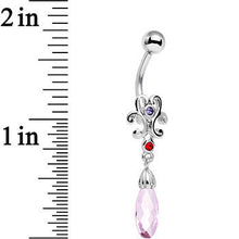 Load image into Gallery viewer, Purple Red Pink Gem Filigree Drop Dangle Belly Ring
