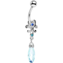 Load image into Gallery viewer, Blue Aqua Gem Filigree Drop Dangle Belly Ring
