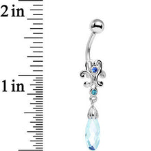 Load image into Gallery viewer, Blue Aqua Gem Filigree Drop Dangle Belly Ring
