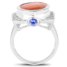 Load image into Gallery viewer, 5.99 Carat Genuine Peach Moonstone, Tanzanite and White Topaz .925 Sterling Silver Ring
