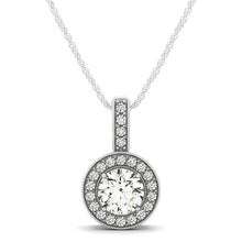 Load image into Gallery viewer, Milgrain Edge Diamond Halo Pendant in 14k White Gold (5/8 cttw)
