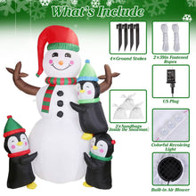 Load image into Gallery viewer, 5.9Ft Snowman and Penguin Blow Up Yard Decoration with LED Light Built-in Air Blower
