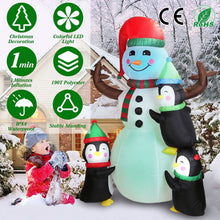 Load image into Gallery viewer, 5.9Ft Snowman and Penguin Blow Up Yard Decoration with LED Light Built-in Air Blower
