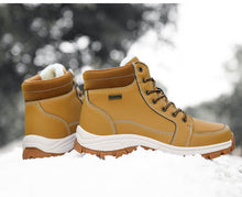 Load image into Gallery viewer, Brown Winter Mens Snow Boots Warm Plush Boots Waterproof Leather Ankle Boots Fashion Outdoor Non-slip Men's Hiking Boots Winter Ankle Snow Hiking Boots Warm Water Resistant Sport Shoes
