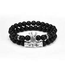 Load image into Gallery viewer, Lava Stone Combination Cubic Zircon Beads Bracelet Natural Red Tiger Eye Black Matte Onyx Stone Crown King Beads Bracelet For Men Women Fashion Charm Zircon Head Elastic Adjustable Bracelet Set Luxury Design
