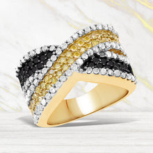 Load image into Gallery viewer, 14K Yellow Gold Plated 1.58 Carat Genuine Black Diamond, White Diamond &amp; Yellow Diamond .925 Sterling Silver Ring
