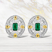 Load image into Gallery viewer, 0.69 Carat Genuine Zambian Emerald and White Diamond .925 Sterling Silver Earrings
