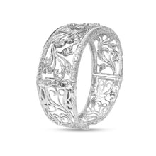 Load image into Gallery viewer, 18K White Gold 3 1/4 Cttw Pave Diamond Openwork Floral Filigree Swirl Bangle Cuff Bracelet (H-I Color, VS2-SI1 Clarity)
