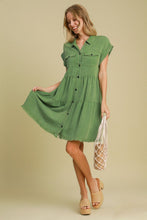Load image into Gallery viewer, Green Full Size Button-Down Shirt Dress Plus Size Casual &amp; Simple Lightweight Dress
