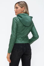 Load image into Gallery viewer, Women Classic Snobbish Faux Leather Zip-Up Drawstring Hooded Jacket Edgy &amp; Casual PU Leather Jacket For Streetwear
