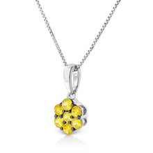 Load image into Gallery viewer, .925 Sterling Silver 1/2 Cttw Prong Set Treated Green Diamond Floral Cluster 18" Pendant Necklace (Green Color, I1-I2 Clarity)
