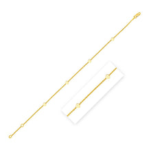 Load image into Gallery viewer, 14k Yellow Gold Polished Station Heart Anklet (1.00 mm)
