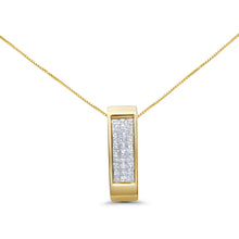 Load image into Gallery viewer, 14K Yellow Gold 1/2 Cttw Invisible Set Princess Cut Diamond Vertical Bar Block Pendant 18" Necklace (H-I Color, SI2-I1 Clarity)
