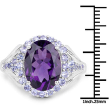 Load image into Gallery viewer, 5.90 Carat Genuine Amethyst and Tanzanite .925 Sterling Silver Ring
