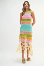 Load image into Gallery viewer, Multi Color Fringed Crochet Knit Dress For Women – Crochet Knit Dress, Fringed Dress, Multi-Color Dress, Bohemian Knit Dress, Festival Dress
