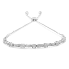 Load image into Gallery viewer, .925 Sterling Silver 1/4 Cttw Diamond 4â€-10â€ Adjustable Bolo Alternating Square and Rectangle Bolo Bracelet (I-J Color, I3 Clarity)
