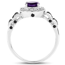Load image into Gallery viewer, 1.02 Carat Genuine Amethyst, Black Diamond &amp; White Diamond .925 Sterling Silver Ring
