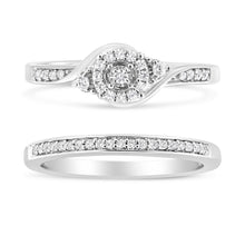 Load image into Gallery viewer, .925 Sterling Silver 1/4 Cttw Diamond Halo and Swirl Engagement Ring and Wedding Band Set (I-J Color, I3 Clarity)- Ring Size 7

