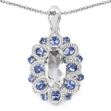 Load image into Gallery viewer, 6.10 Carat Genuine Crystal Quartz, Tanzanite &amp; White Diamond .925 Sterling Silver Pendant
