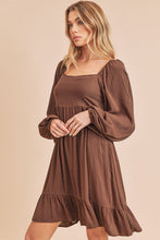 Load image into Gallery viewer, New Ruffled Hem Square Neck Balloon Sleeve Mini Dress For Women – Trendy, Elegant, Feminine &amp; Fashion-Forward
