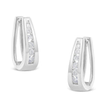 Load image into Gallery viewer, 14k White Gold 1/4 Cttw Channel-Set Brilliant Round-Cut Diamond Hoop Earrings (I-J Color, I2-I3 Clarity)
