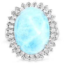 Load image into Gallery viewer, 17.62 Carat Genuine Larimar and White Topaz .925 Sterling Silver Ring
