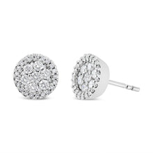 Load image into Gallery viewer, AGS Certified 14K White Gold 1.0 Cttw Brilliant-Cut Diamond Halo-Style Cluster Round Button Stud Earrings (G-H Color, I1-I2 Clarity)
