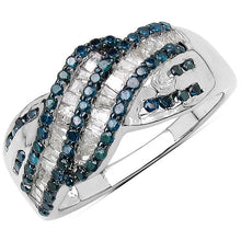 Load image into Gallery viewer, 0.88 Carat Genuine Blue Diamond &amp; White Diamond .925 Sterling Silver Ring
